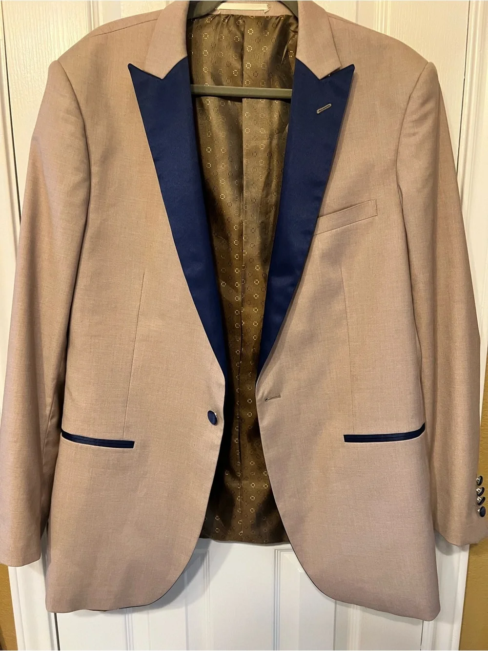 Insomnia Zupreme Beige Sport Coat with Blue Satin Lapel - Size 44